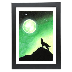 Wolf Moon A4 A5 Fine Art Giclee Print in Smooth Black Matt Frame from high-quality solid wood