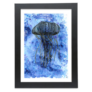 Wibbly Wobbly Jellyfish A4 A5 Fine Art Giclee Print in Smooth Black Matt Frame from high-quality solid wood